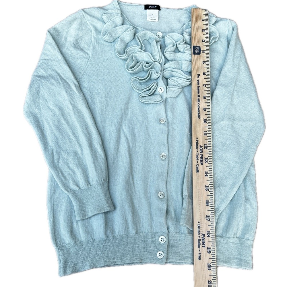 J.Crew Ruffle Cardigan Sweater Merino Wool S Fitted Women Seafoam Button Front - Picture 5 of 9